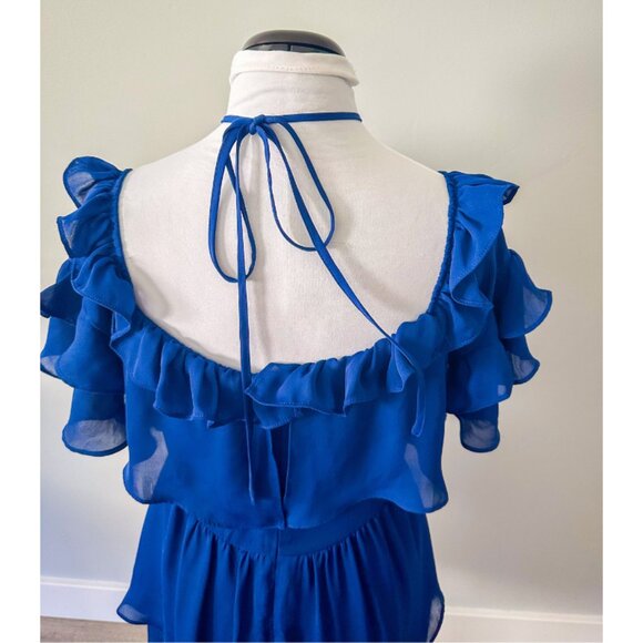 Parker Navy Ruffle Cold Shoulder Tiered Cocktail Dress - Picture 12 of 13